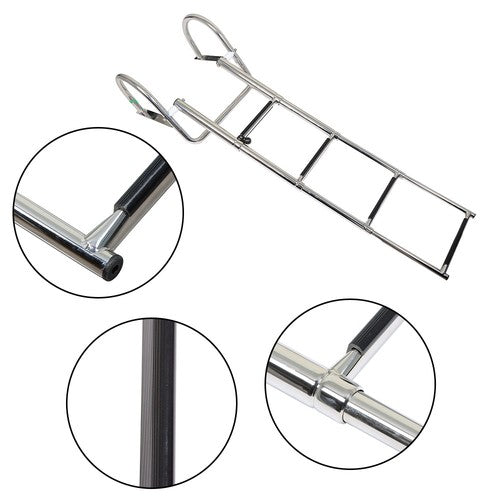 Solid Spare 1PC 4 Step Stainless Steel Telescoping Boat Ladder with Pedal & Hand Railing