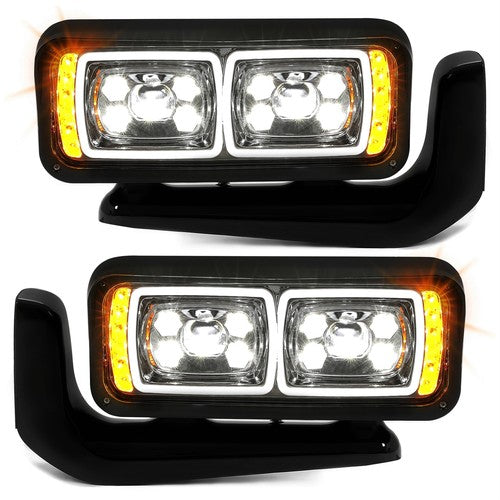 Solid Spare Full LED Dual Projector Headlights Assembly For Peterbilt 379 357 359 389 Truck