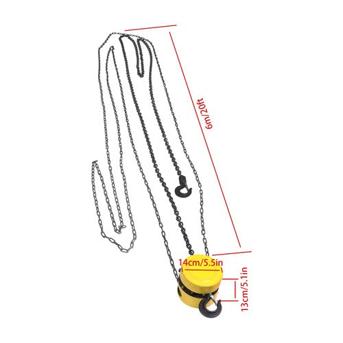 Solid Spare 1 Ton / 2200lbs Hand Chain Hoist Steel 20ft / 6m Lift 360° Swivel Hook G60