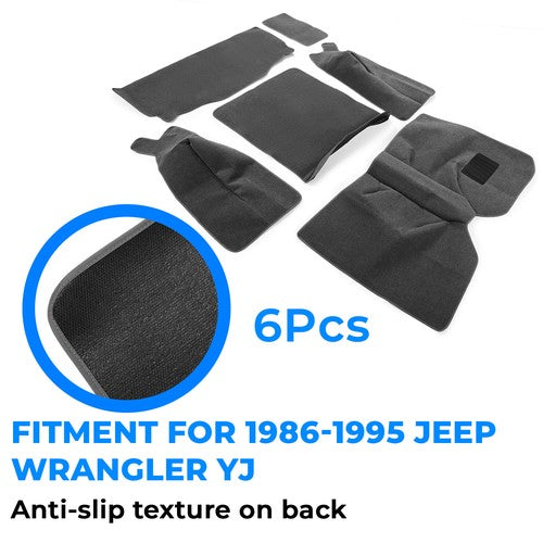 Solid Spare 6Pcs Gray Carpet Rug Mat Fits 86-95 Jeep Wrangler YJ 76-86 CJ-7 L& R Full Set