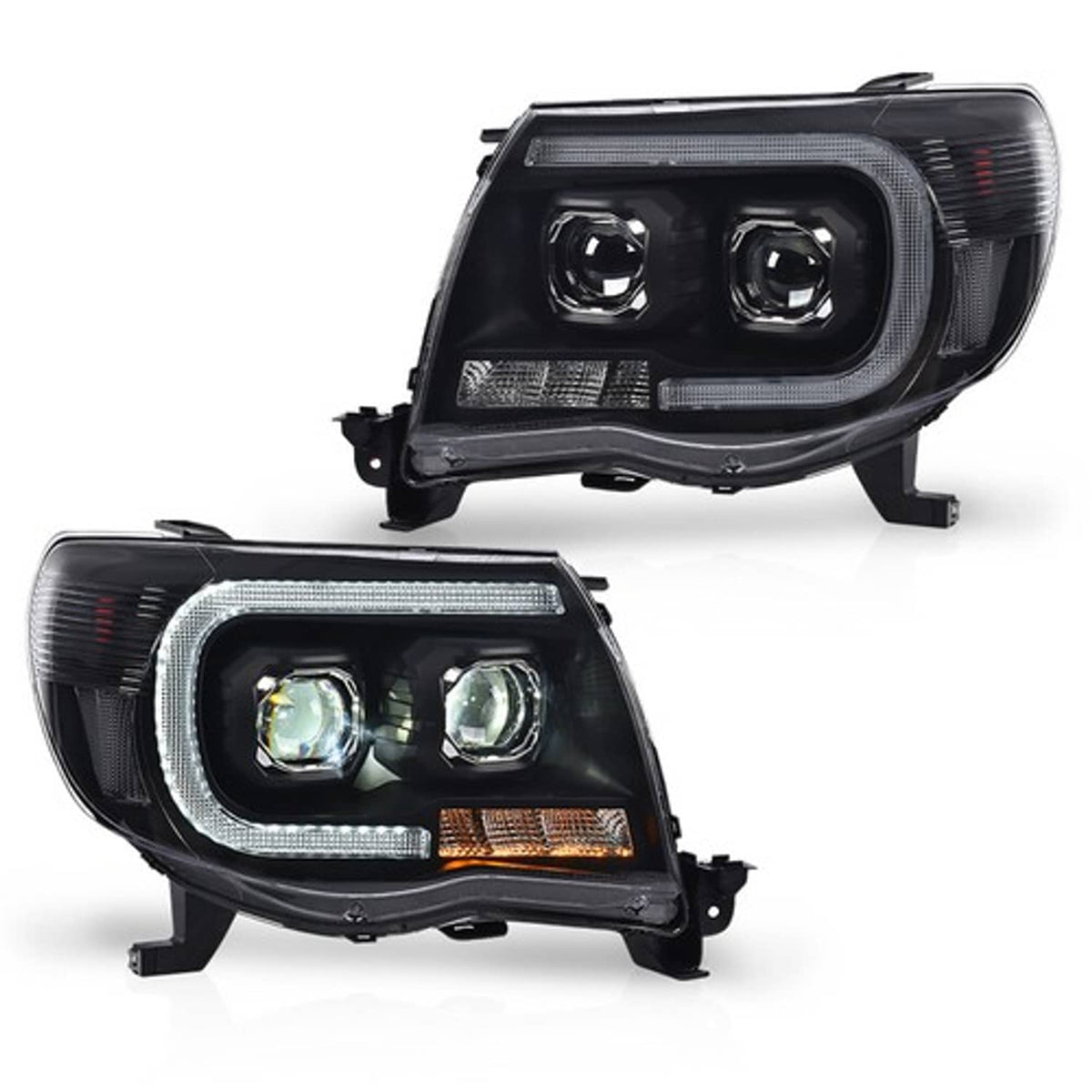 Solid Spare Fit For 2005-2011 Toyota Tacoma Clear Lens Black Dual LED Projector Headlights