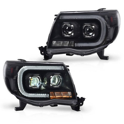 Solid Spare Fit For 2005-2011 Toyota Tacoma Clear Lens Black Dual LED Projector Headlights
