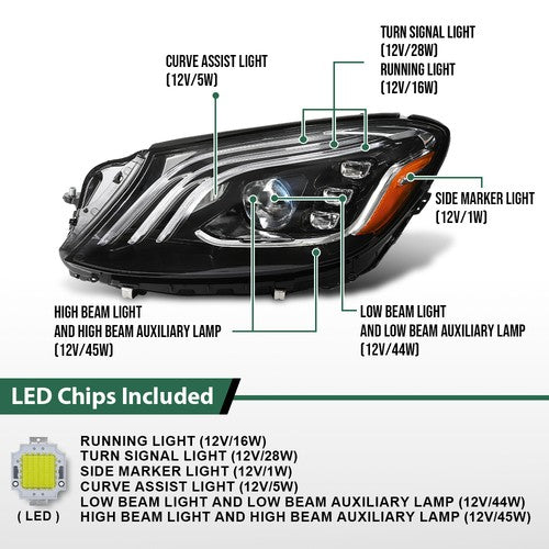 Solid Spare LED Headlight Left Side Fit For 2018-2021 Mercedes-Benz S Class W222 S560 S63