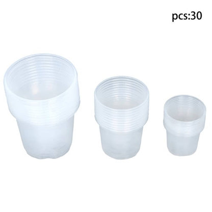 Solid Spare Garden Plastic Nursey Flower Pots Clear 30 Pack 6.7/5/4 Inch W/ Drainage Holes
