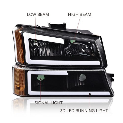 Solid Spare Fit For 2003-2007 Chevy Silverado 1500 2500 3500 LED DRL Headlights &Tail Lights