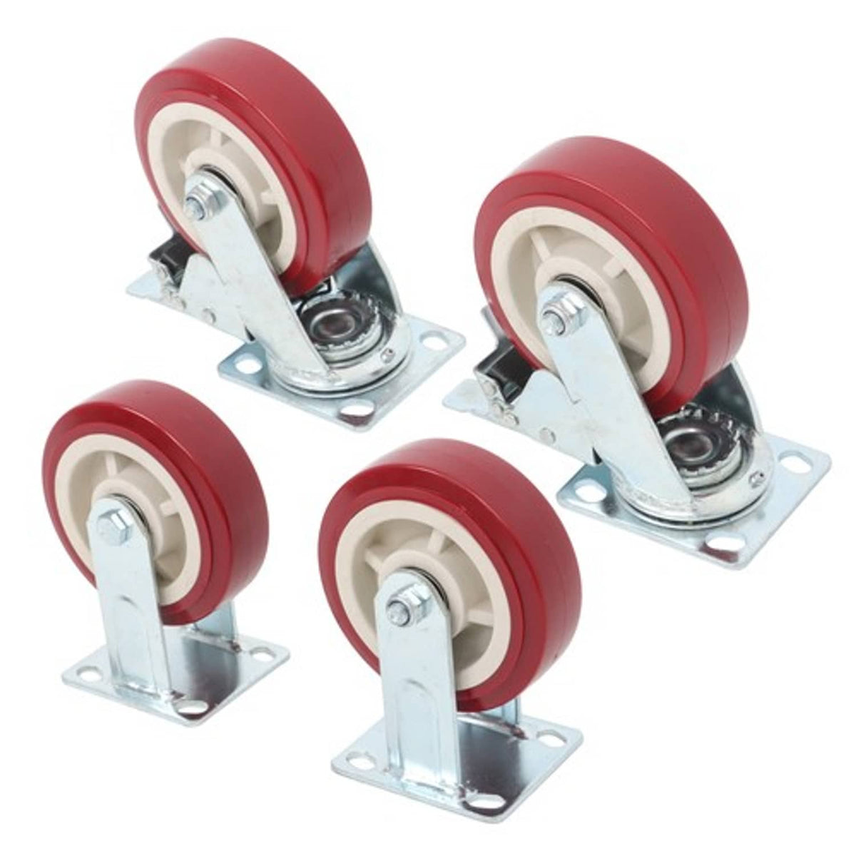 Solid Spare Four 6" red industrial casters 2 with brakes 2 without brakes