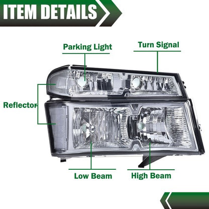Solid Spare Smoke Lens Chrome Headlights Fit For 2004-2012 GMC Canyon/Chevy Colorado LH RH