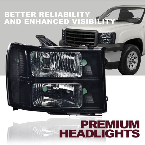 Solid Spare Fit For 07-2013 GMC Sierra 1500 07-14 2500HD 3500HD Smoke Headlights Replacement