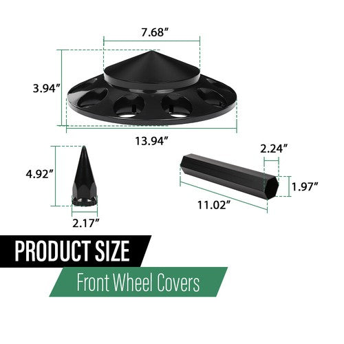 Solid Spare 2pcs Front Hub Cover For Semi Truck Wheel Cover 33mm Nut Covers Spiked Black