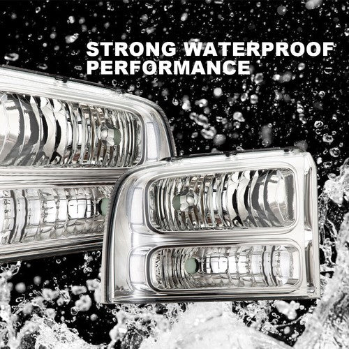 Solid Spare Clear Corner Chrome Headlights Fit For 2005-2007 Ford F-250 F-350 Super Duty