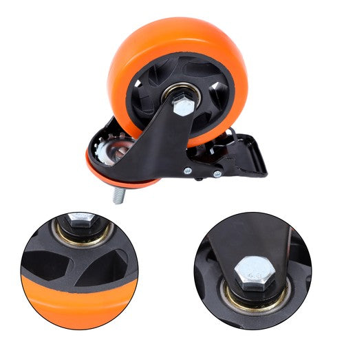Solid Spare 4Pcs 4" Threaded Stem Caster Wheels with Brake (Stem Diameter 3/8", Length 1")