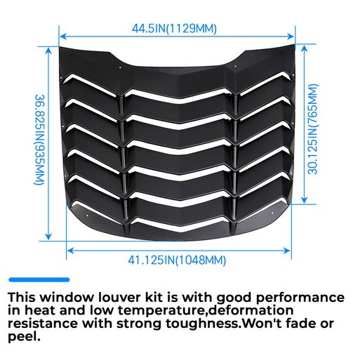 Solid Spare Fits 2015-2023 2019 2018 Ford Mustang Rear Window Louver Cover Sun Shade - ABS