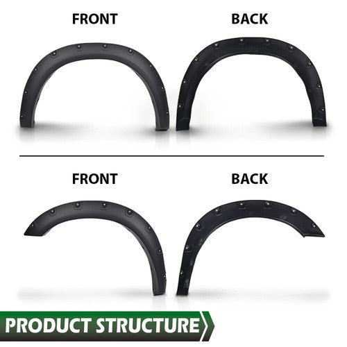Solid Spare Fit For 2019-2024 Ram 2500 3500 Pocket Rivet Fender Flares Smooth Black