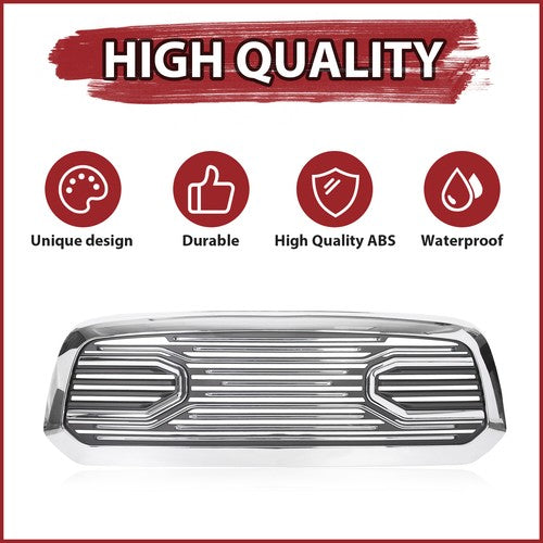 Solid Spare For 2013-2018 Dodge Ram 1500 Front Bumper Grille Chrome Grill Big Horn Style