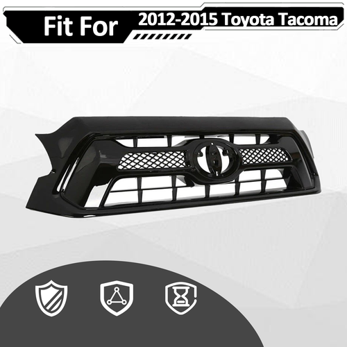 For 2012 2013 2014 2015 Toyota Tacoma Front Bumper Gloss Black Grille Grill