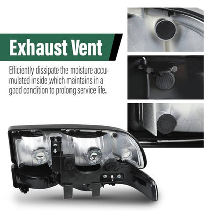 Solid Spare Fit For 98-04 Chevy S10 Blazer Black/Clear Corner Headlights Bumper Headlamps
