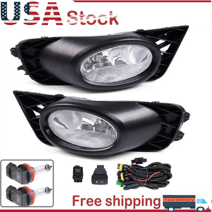 For 2009 2010 2011 Honda Civic Sedan Clear Lens Fog Lights W/Bulb Switch Wiring