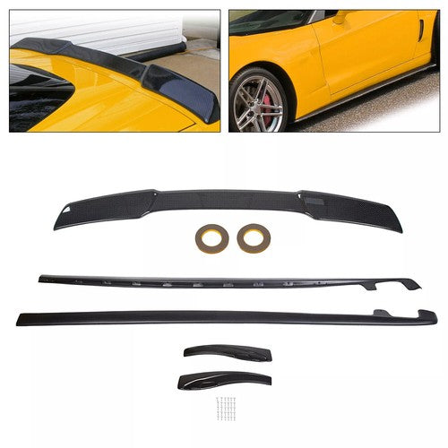 Solid Spare For 05-13 Corvette C6 ZR1 Style Carbon Color Rear Trunk Wing Spoiler Side Skirts