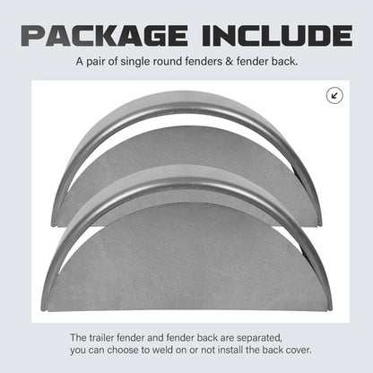 Solid Spare 1 Pair Round Single Axle Trailer Fenders & Backs For 14"-16" Wheels