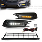 For 2016-2018 Honda Civic Sedan Front Bumper Lower Grille & DRL Fog Light Lamp