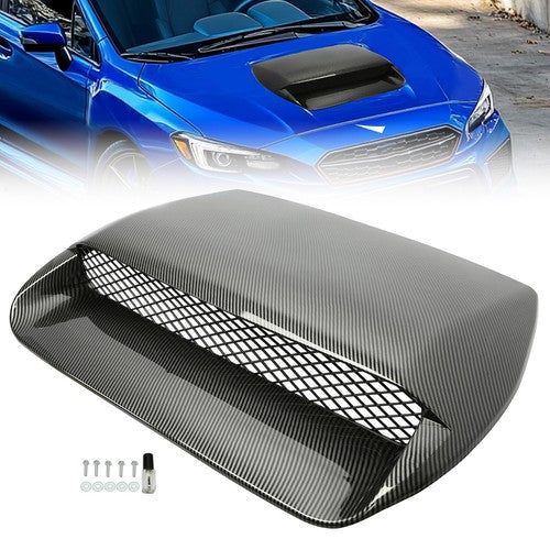 Solid Spare Carbon Fiber Look Air Flow Hood Scoop Bonnet Vent For 2015-2021 Subaru WRX STI