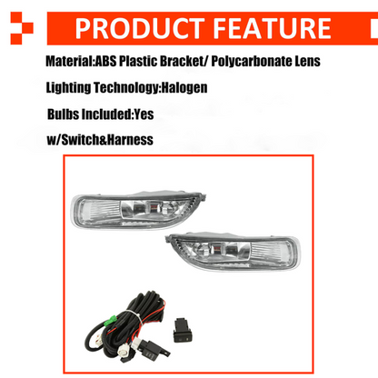 For 2003 2004 Toyota Corolla Halogen Driving Fog Lights Lamps w/Switch Wiring