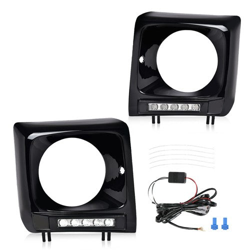 Solid Spare Fit For 1990-2018 Benz W463 G63 Wagon G500 Black Headlight Trim Bezel w/ LED DRL
