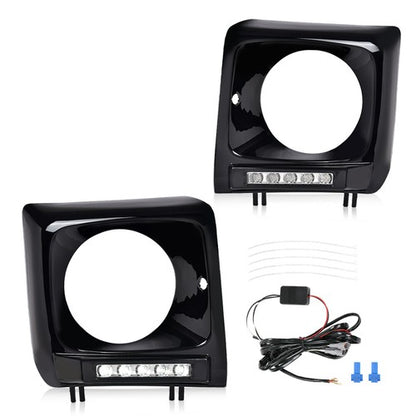 Solid Spare Fit For 1990-2018 Benz W463 G63 Wagon G500 Black Headlight Trim Bezel w/ LED DRL