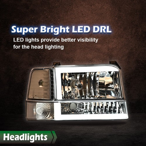Solid Spare LED DRL Headlights Bumper Lamps Chrome Fit For 92-96 Ford F150 F250 F350 Bronco
