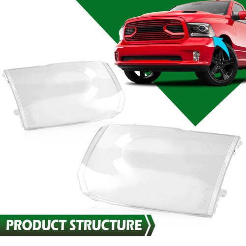 Solid Spare Fit For 09-18 Ram 1500 2500 3500 Clear Headlight Replacement Lens Left+Right