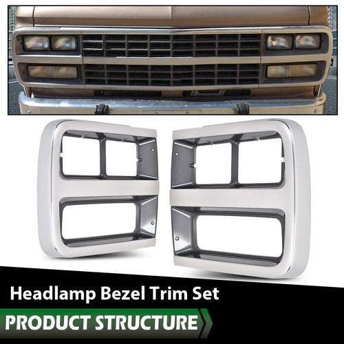 Solid Spare Fit For 1992-1995 Chevrolet G10 G20 G30 Silver Headlight Trim Bezel Left+Right