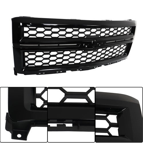 Solid Spare Black Plastic For Chevrolet Silverado 1500 2014-2015 Front Upper Grille Gloss