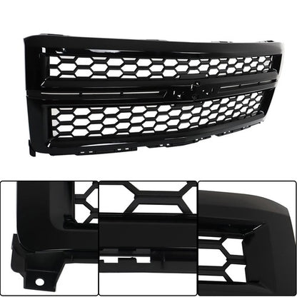 Solid Spare Black Plastic For Chevrolet Silverado 1500 2014-2015 Front Upper Grille Gloss