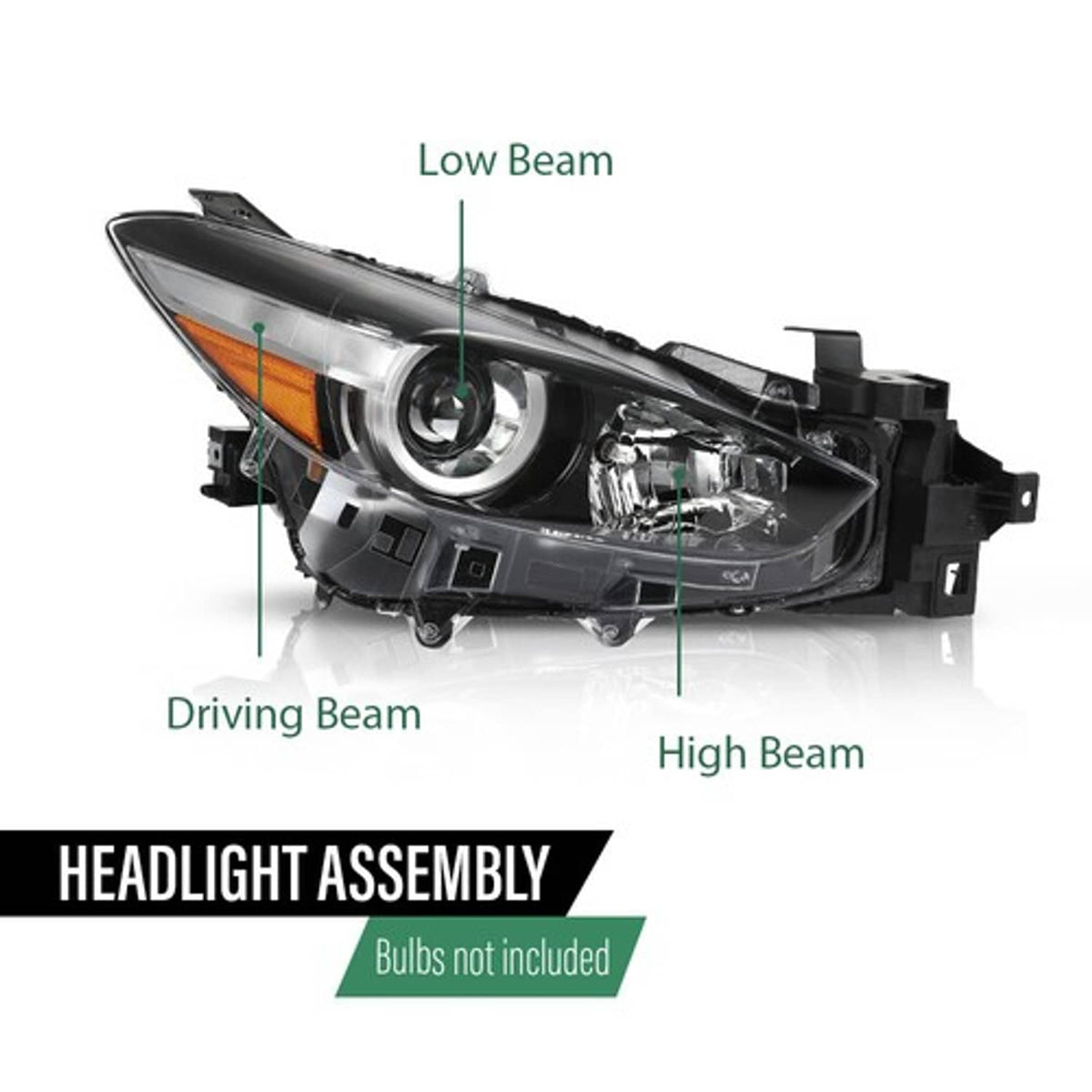 Solid Spare Headlights Assembly For 2017-2018 Mazda 3 Clear Halogen Black Housing Right&Left