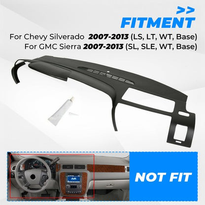 Solid Spare Black Dash Cover For 2007-2013 Silverado 1500 LS LT 1-Piece Textured Overlay