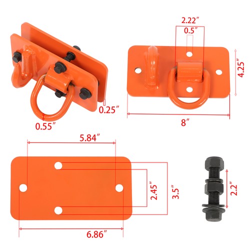 Solid Spare 3/8" Tractor Bucket Hooks with Tie Down Ring, Grade 70 Forged Steel 2 Pack Bolt