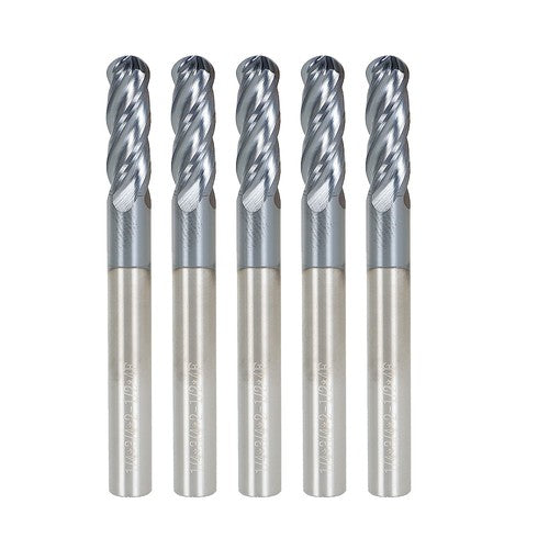 Solid Spare 5pcs 1/4" 4 Flute USA Ball Nose Carbide End Mill 3/4" Cut Length Tialn Coated