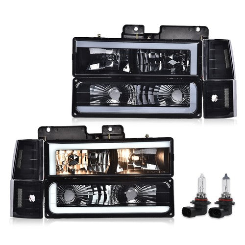 Solid Spare Fit For 94-00 C/K Suburban Clear Corner LED DRL Headlights Bumper Lamps Black