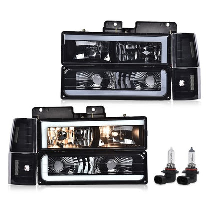 Solid Spare Fit For 94-00 C/K Suburban Clear Corner LED DRL Headlights Bumper Lamps Black