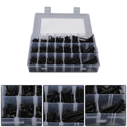 Solid Spare 485Pcs Black Wood Screws Assortment Kit, #6#8#10 round Head,Truss Head,Flat Head