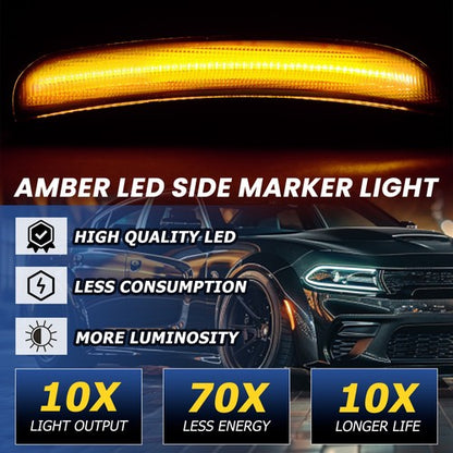 Solid Spare For 15-22 23 Dodge Charger LED Front Bumper Side Marker Light Lamp Smoked Amber