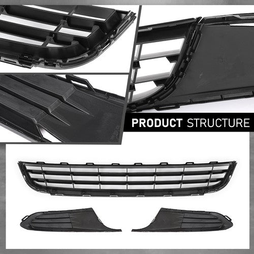 Solid Spare Fit For 11-14 Volkswagen Jetta Front Lower Bumper Grille + Fog Light Covers
