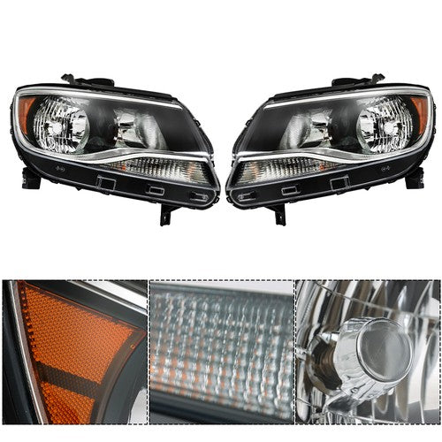 Solid Spare For Chevy Colorado 2015-2022 LH+RH Headlights Headlamps Clear Lens Halogen Black