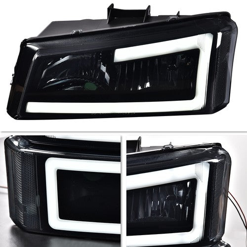 Solid Spare LED DRL Smoked Lens Black Housing Headlights Fit For 2003-2007 Chevy Silverado