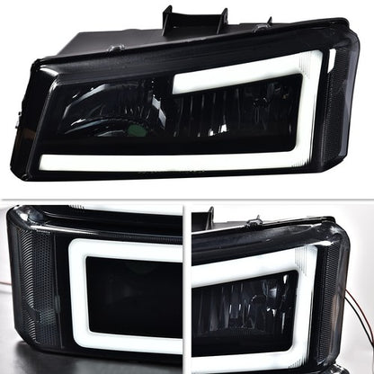 Solid Spare LED DRL Smoked Lens Black Housing Headlights Fit For 2003-2007 Chevy Silverado