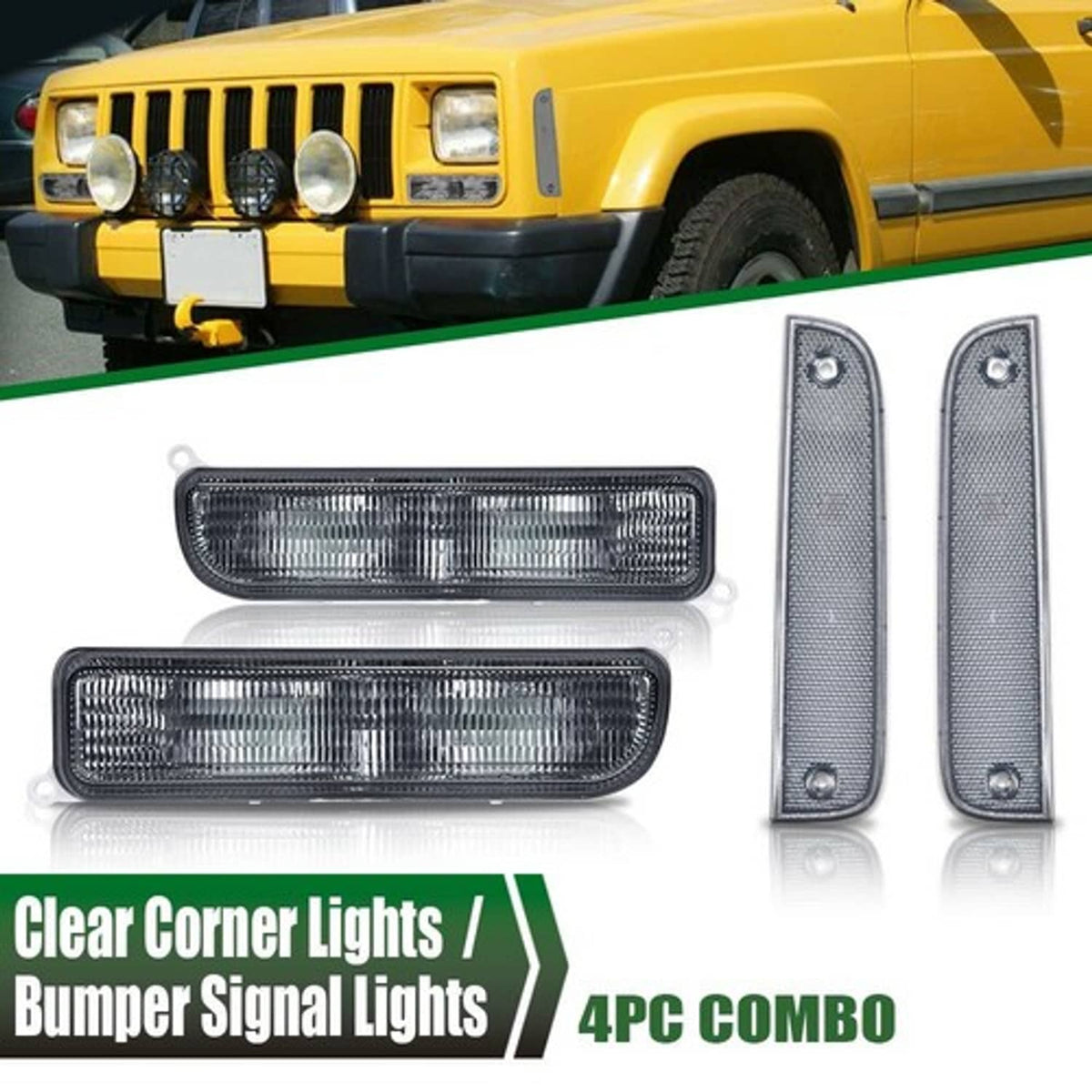 Solid Spare Fit For 1997-2001 Jeep Cherokee XJ Smoke Corner Lights + Bumper Signal Lights