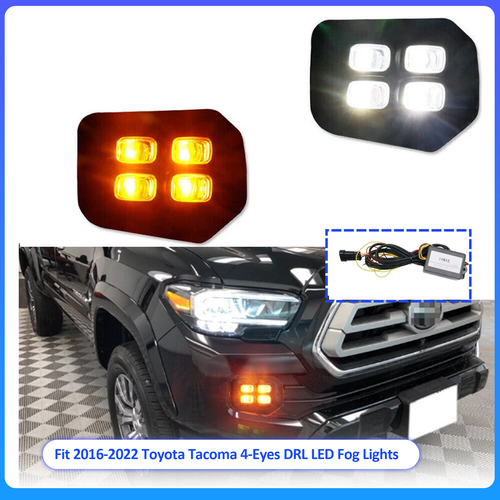 Fit 2016-2022 Toyota Tacoma 4-Eyes DRL LED White&Amber Fog lights Turn signal
