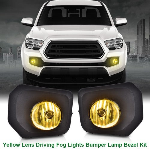 Solid Spare Fit For 2016-2021 Toyota Tacoma Yellow Lens Fog Lights Driving Bumper Lamps Kit