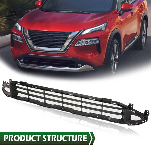 Solid Spare Fit For 21-22 Nissan Rogue Front Bumper Lower Grille Grill Black 62254-6RR0A