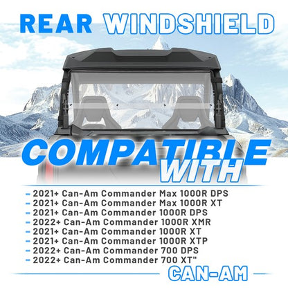 Solid Spare Clear Rear Windshield for Can-Am Commander 700 Max 1000R DPS/XT/XMR 2021-25 ATV